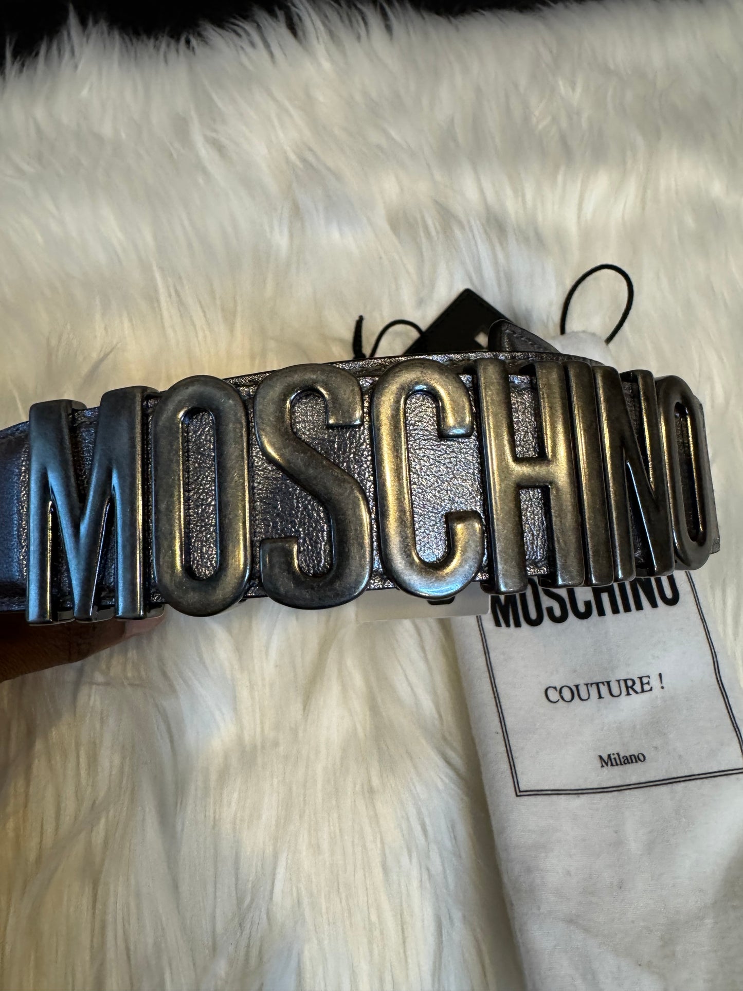 Moschino Couture Pewter Leather Belt Size 44