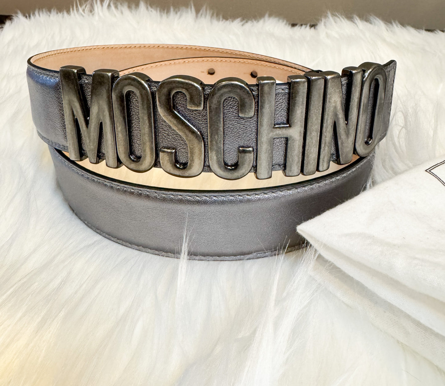 Moschino Couture Pewter Leather Belt Size 44