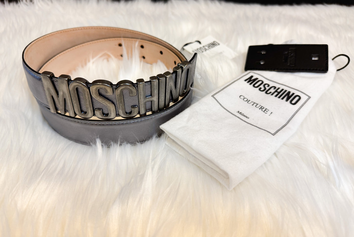 Moschino Couture Pewter Leather Belt Size 44