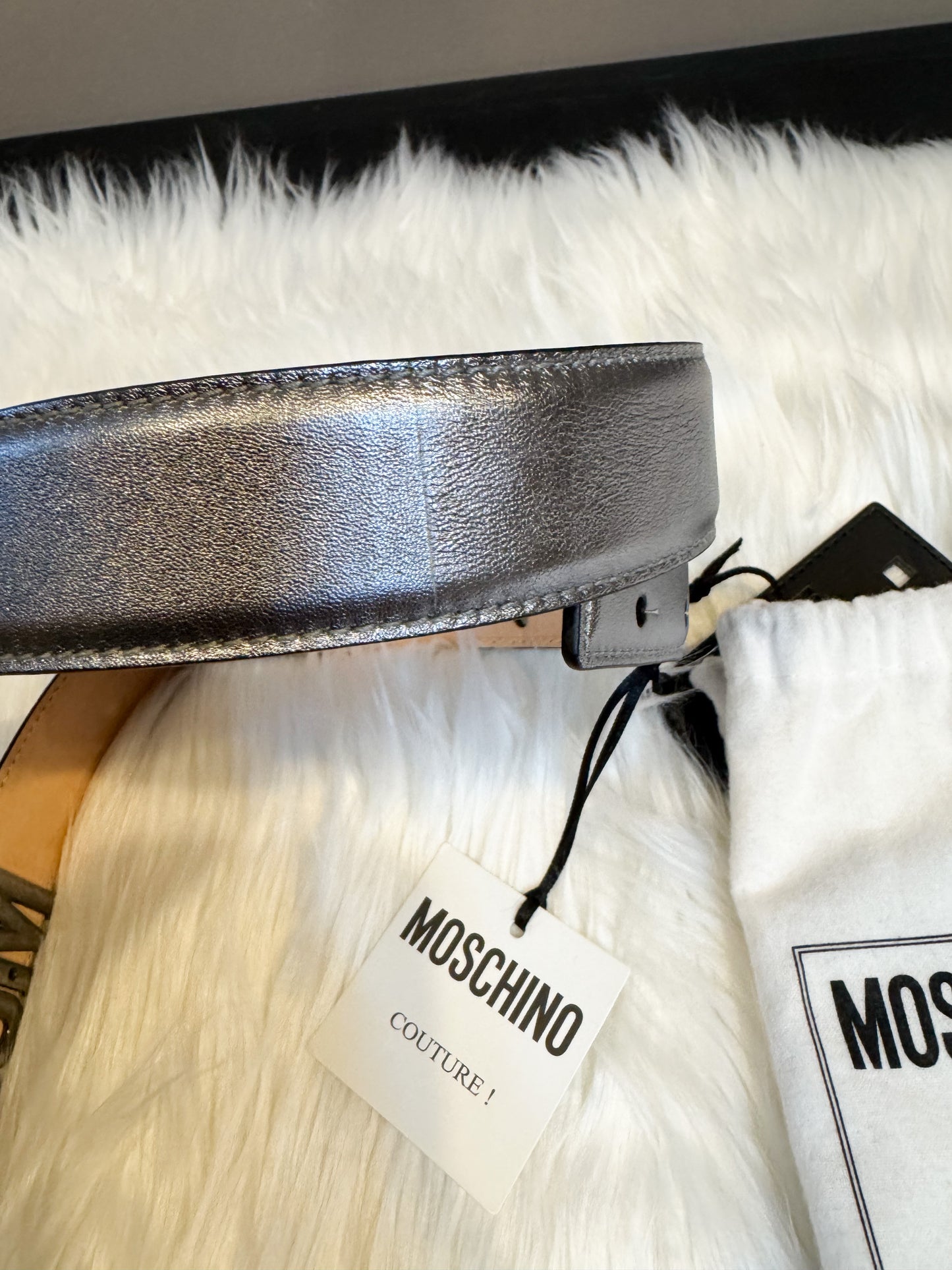 Moschino Couture Pewter Leather Belt Size 44