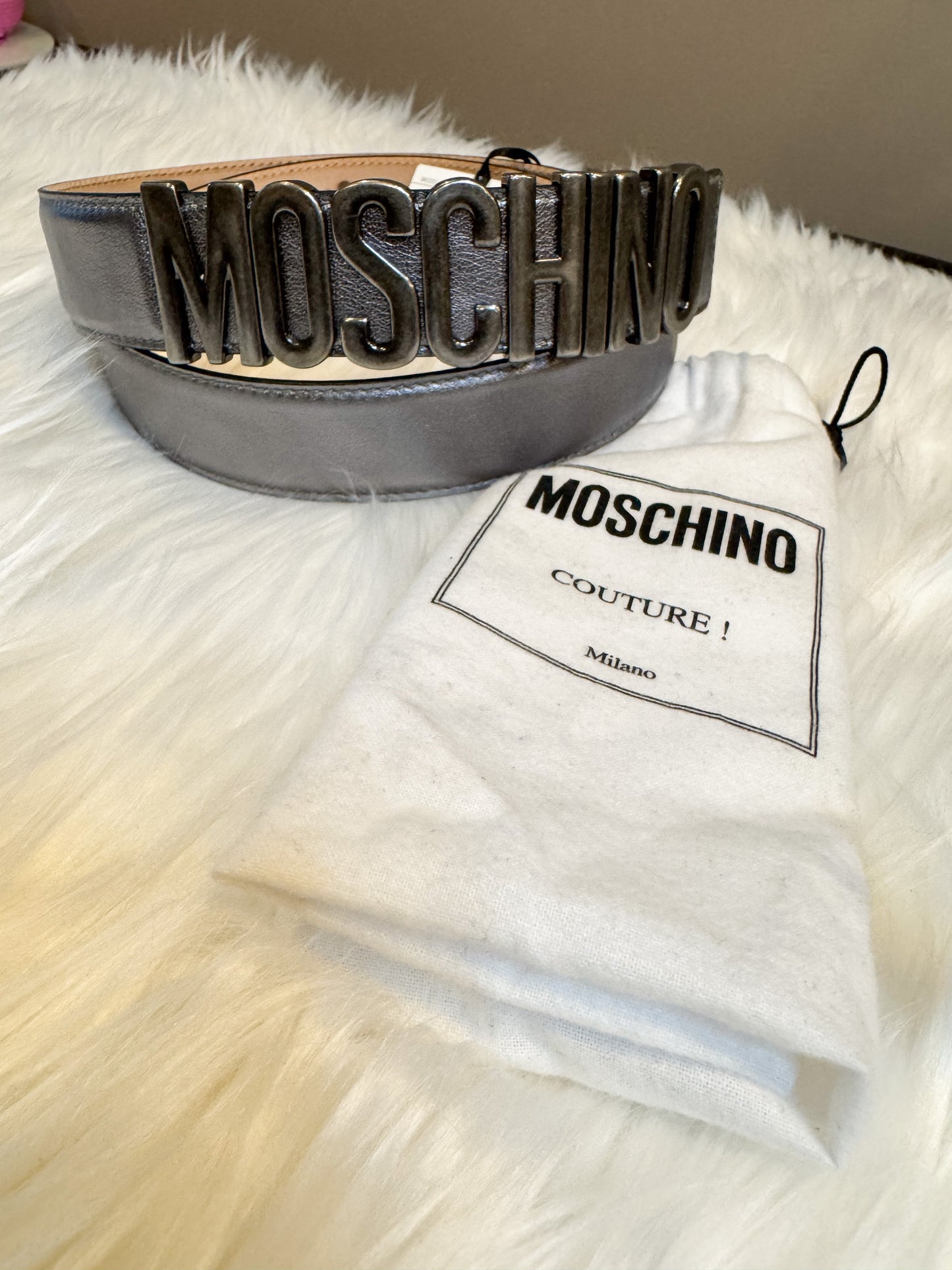 Moschino Couture Pewter Leather Belt Size 44