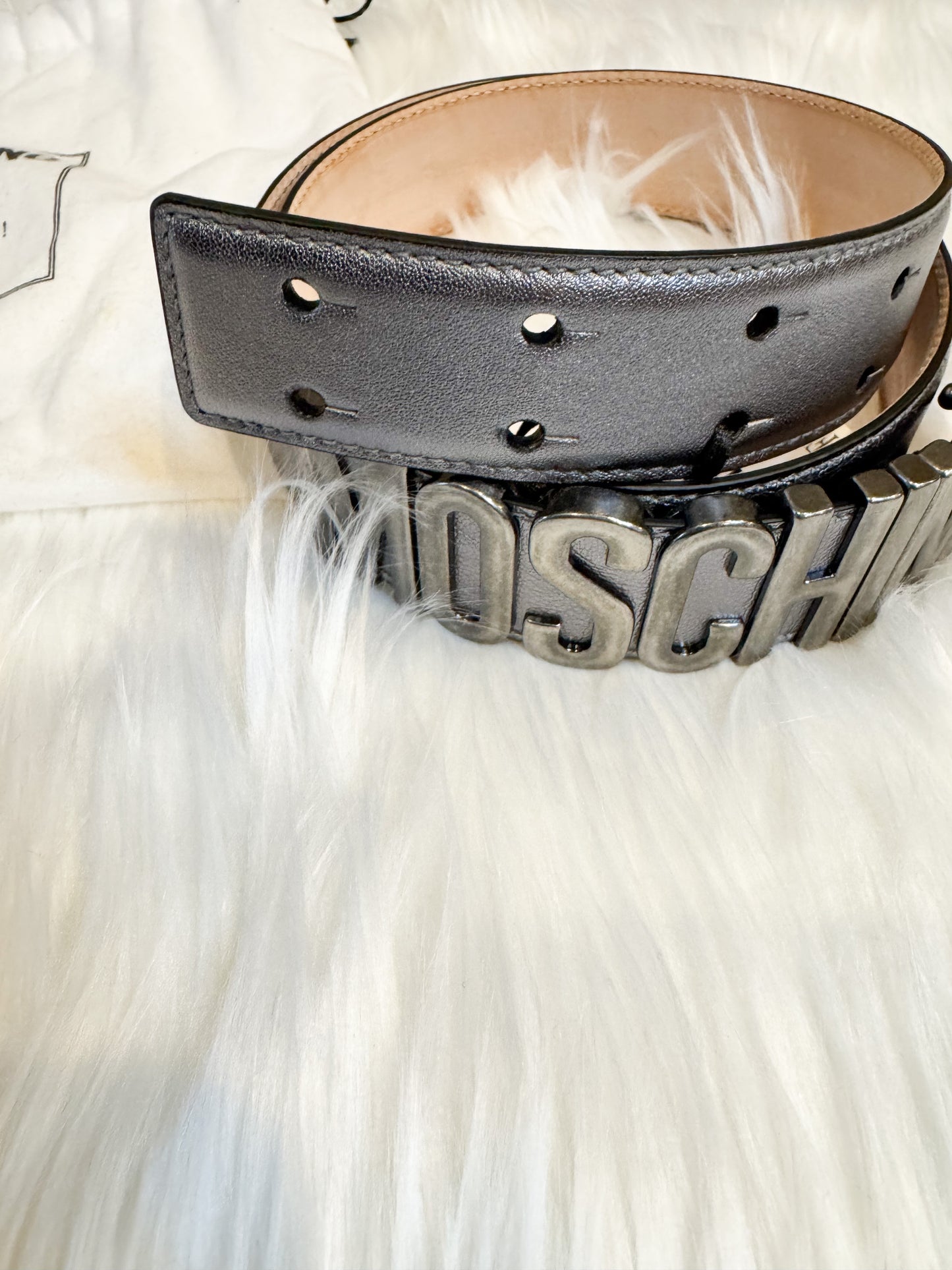 Moschino Couture Pewter Leather Belt Size 44