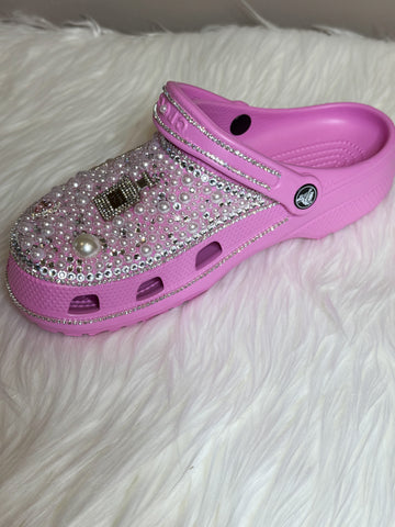Rhinestone and Pearl Pink Crocs - Size 7 (Women's)