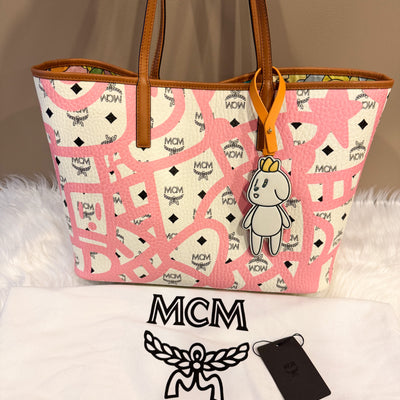 Pre-Loved MCM X Eddie Kang Pink and White Leather Shopper