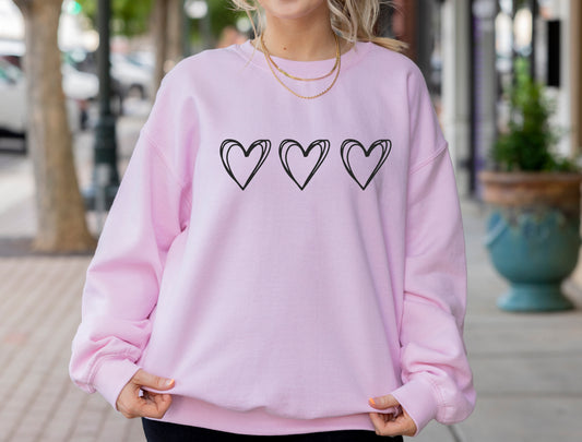 Three Hearts Valentines' Day Crewneck Sweatshirt