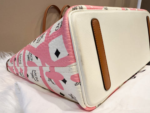 Pre-Loved MCM X Eddie Kang Pink and White Leather Shopper