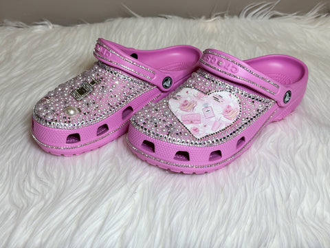 Rhinestone and Pearl Pink Crocs - Size 7 (Women's)