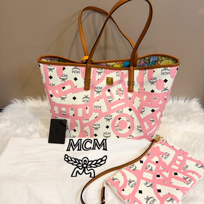 Pre-Loved MCM X Eddie Kang Pink and White Leather Shopper