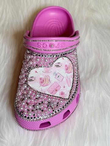 Rhinestone and Pearl Pink Crocs - Size 7 (Women's)