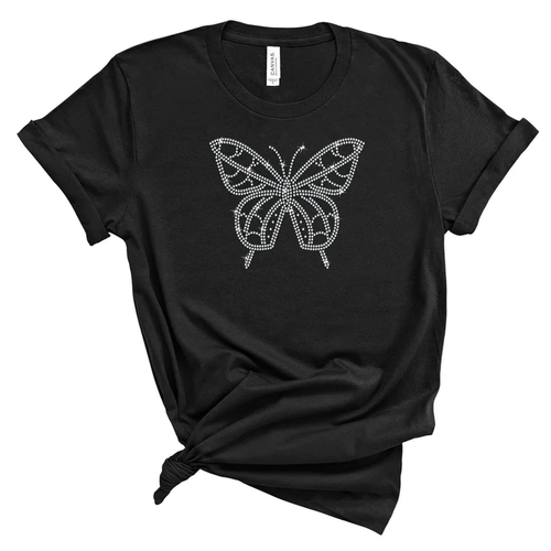 Girl wearing black T-shirt with Know Your Worth written in crystal rhinestones