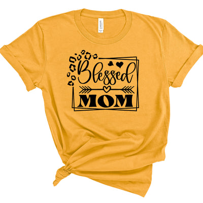 Gold tshirt with Blessed Mom graphic in black