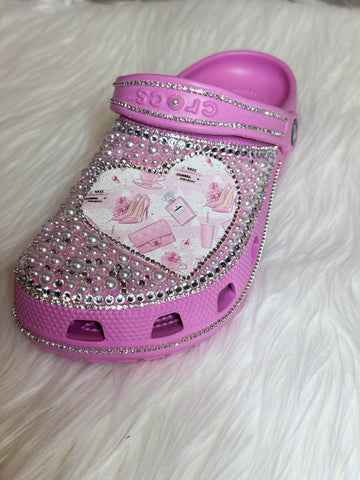 Rhinestone and Pearl Pink Crocs - Size 7 (Women's)