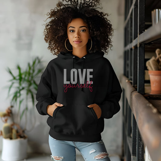 Love Yourself Rhinestone Hooded Sweatshirt