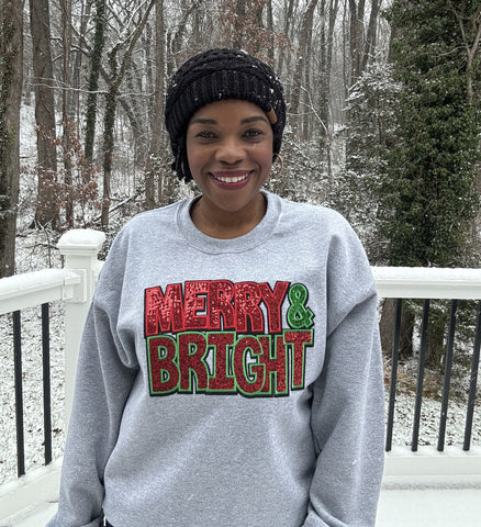 Merry and Bright Sequin Holiday Sweatshirt