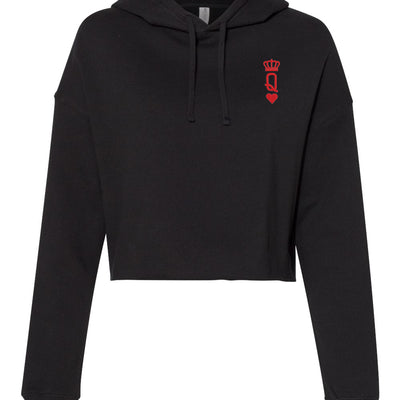 Embroidered Queen of Hearts Cropped Hooded Sweatshirt